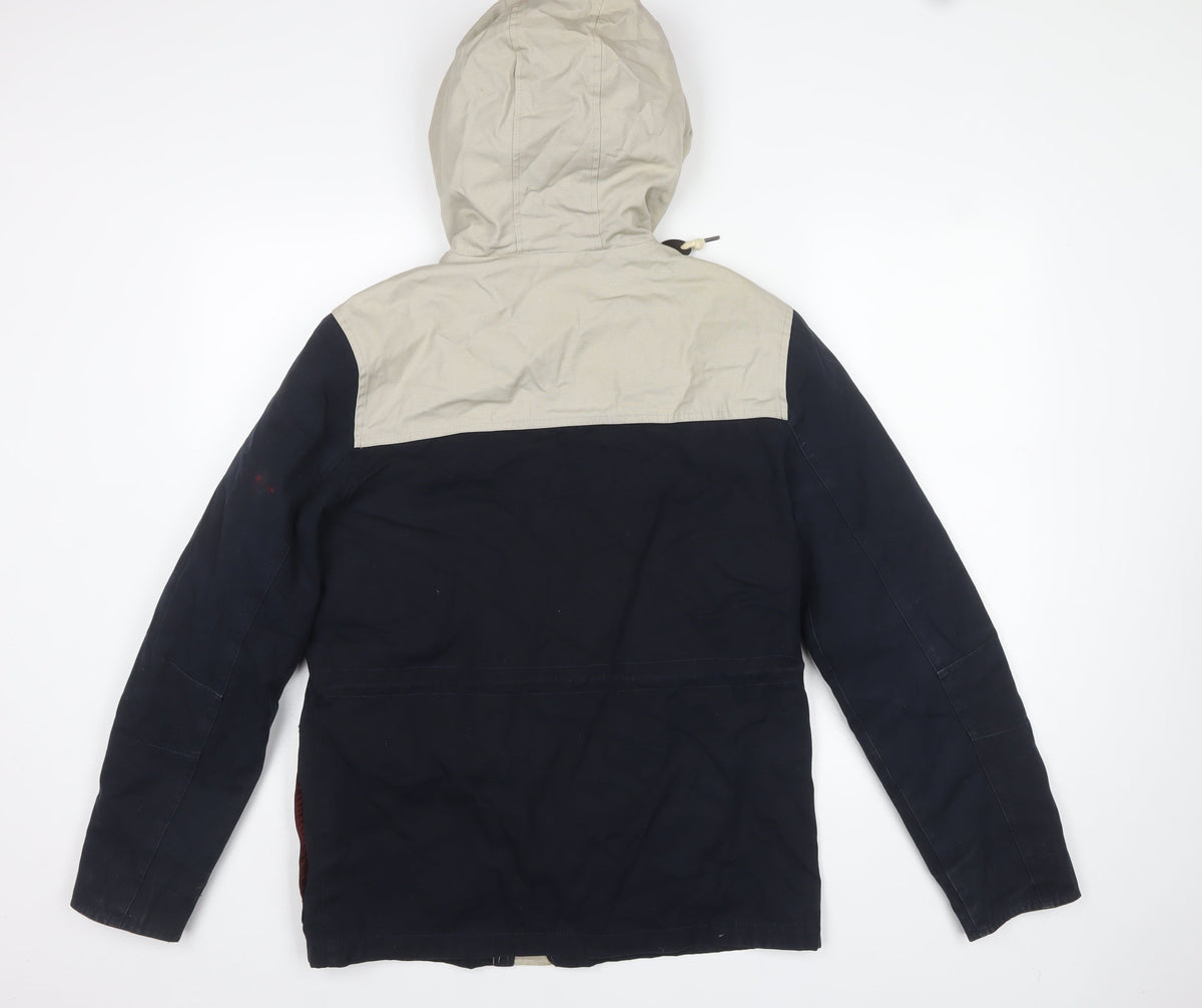 Topman Men's Navy Beige S Hooded Parka Cotton Utility Jacket