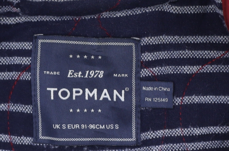 Topman Men's Navy Beige S Hooded Parka Cotton Utility Jacket
