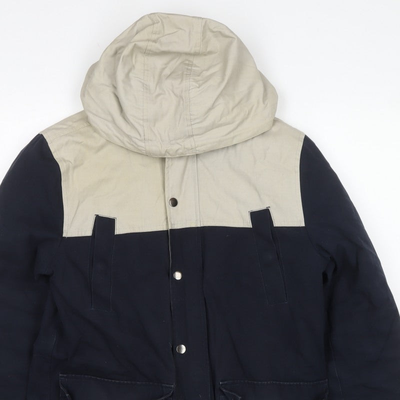 Topman Men's Navy Beige S Hooded Parka Cotton Utility Jacket