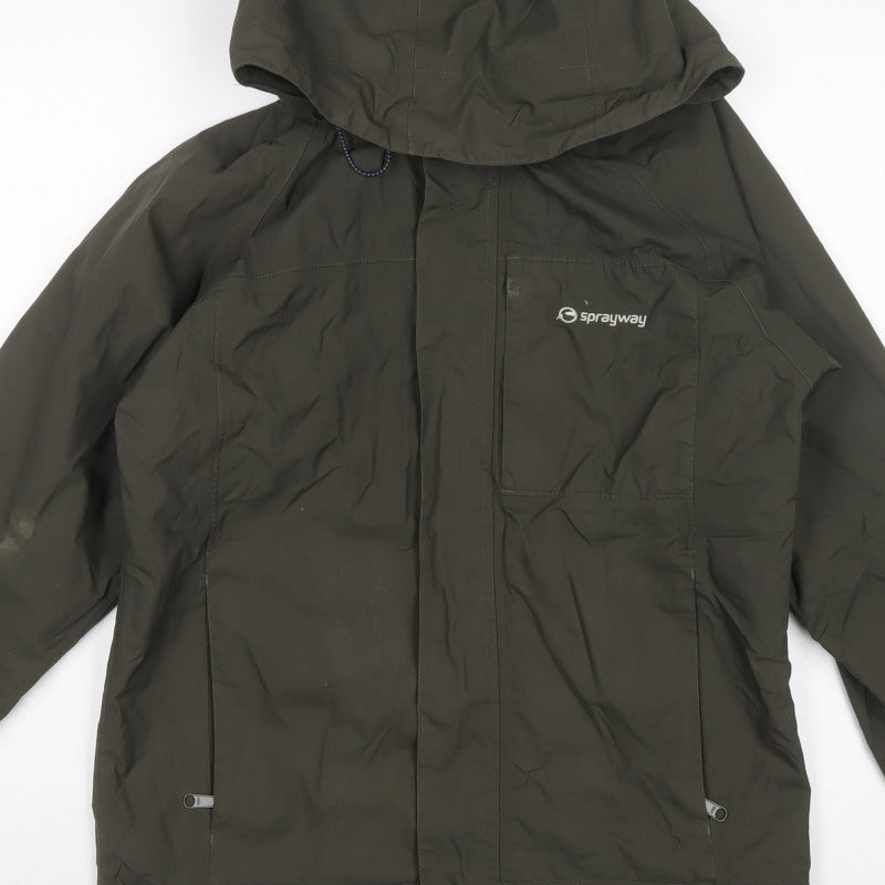 Sprayway Men's Green Small Hooded Rain Jacket Full Zip Hiking Sidewinder