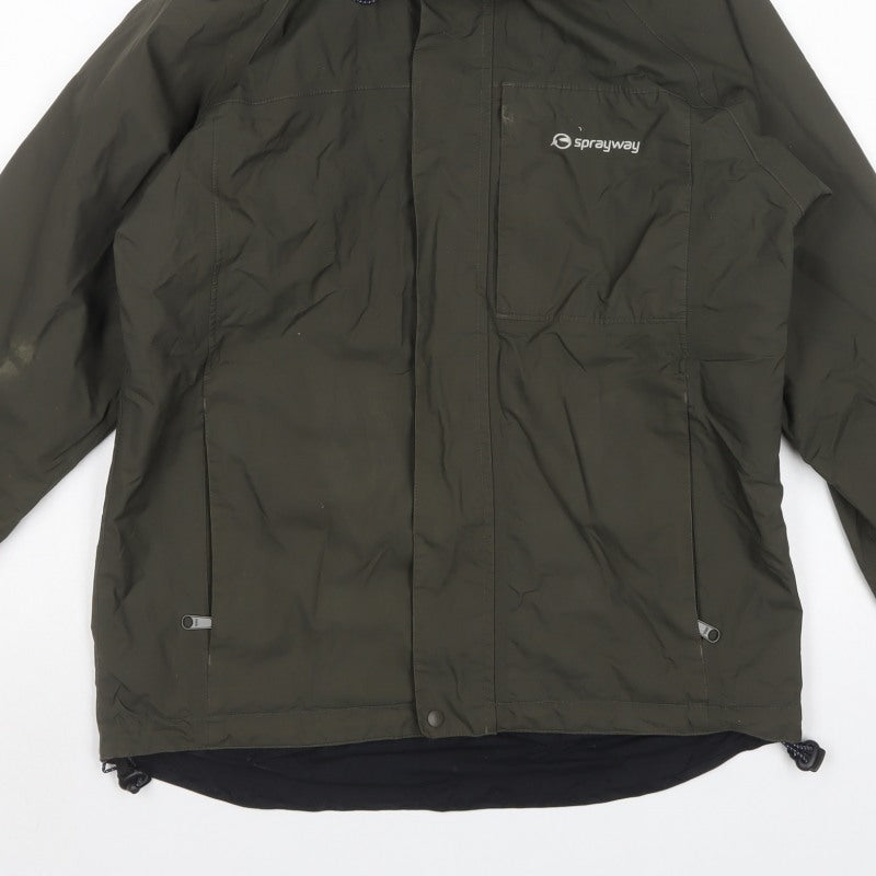 Sprayway Men's Green Small Hooded Rain Jacket Full Zip Hiking Sidewinder
