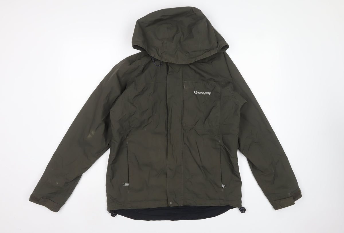 Sprayway Men's Green Small Hooded Rain Jacket Full Zip Hiking Sidewinder