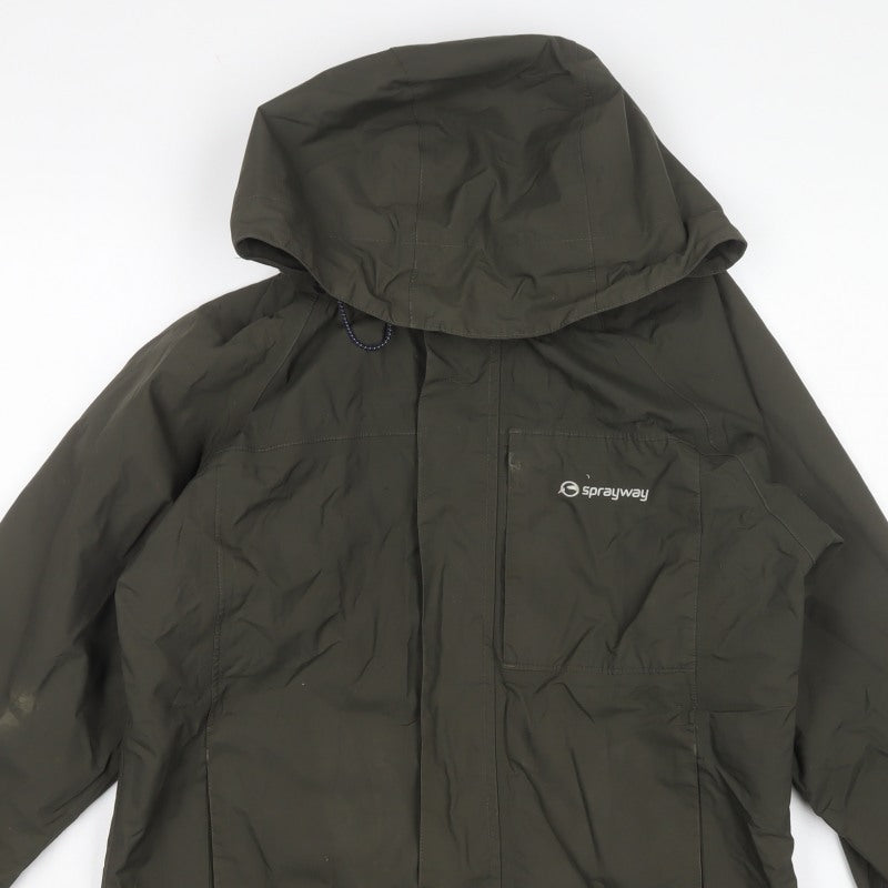 Sprayway Men's Green Small Hooded Rain Jacket Full Zip Hiking Sidewinder