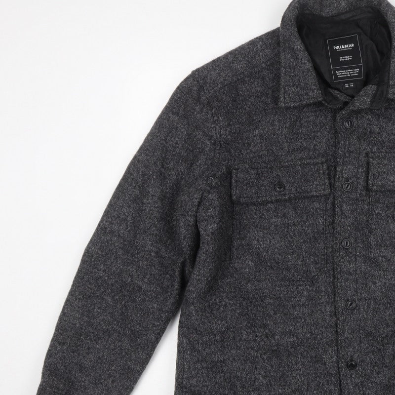 Pull&Bear Men's Grey XL Wool Blend Button Front Lined Jacket
