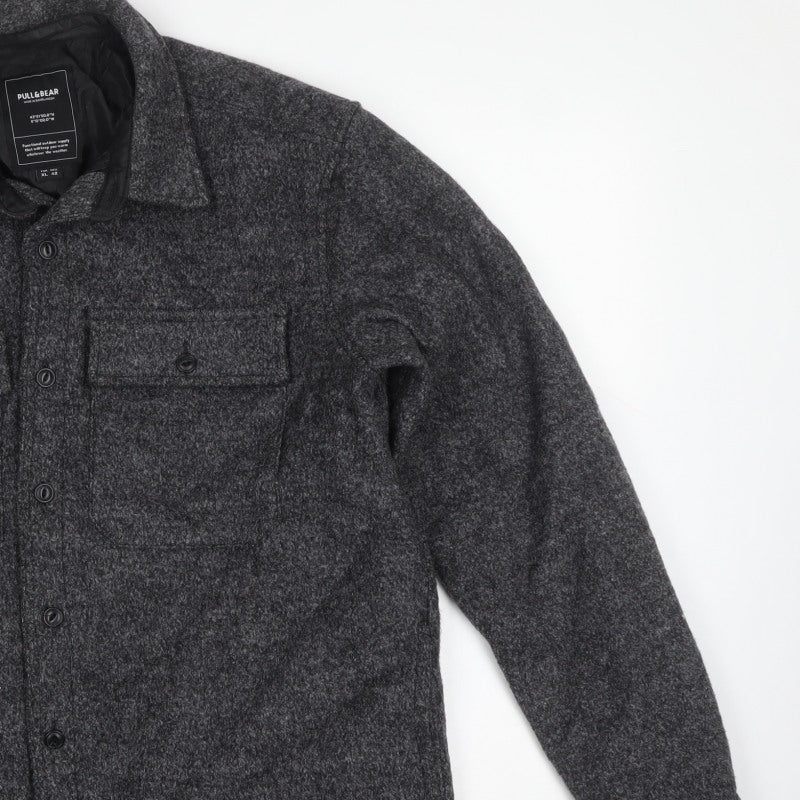 Pull&Bear Men's Grey XL Wool Blend Button Front Lined Jacket