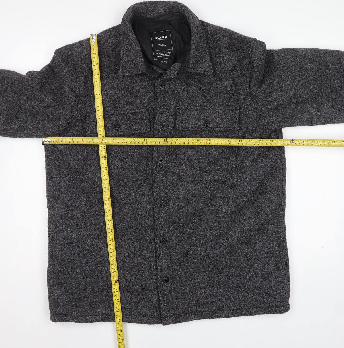 Pull&Bear Men's Grey XL Wool Blend Button Front Lined Jacket