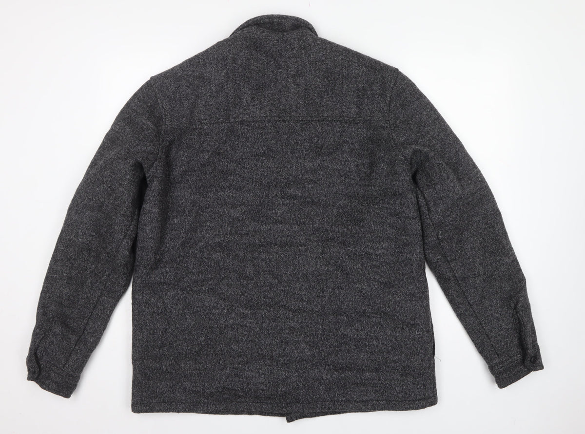 Pull&Bear Men's Grey XL Wool Blend Button Front Lined Jacket