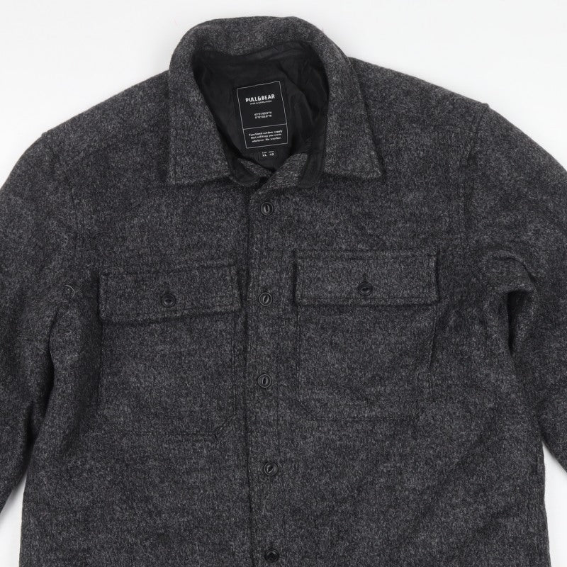 Pull&Bear Men's Grey XL Wool Blend Button Front Lined Jacket