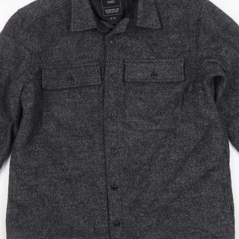 Pull&Bear Men's Grey XL Wool Blend Button Front Lined Jacket