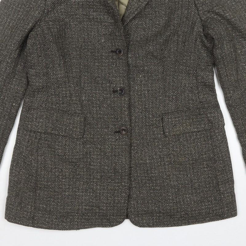 Austin Reed Women's Grey Herringbone Wool Blazer UK 16 Three Button