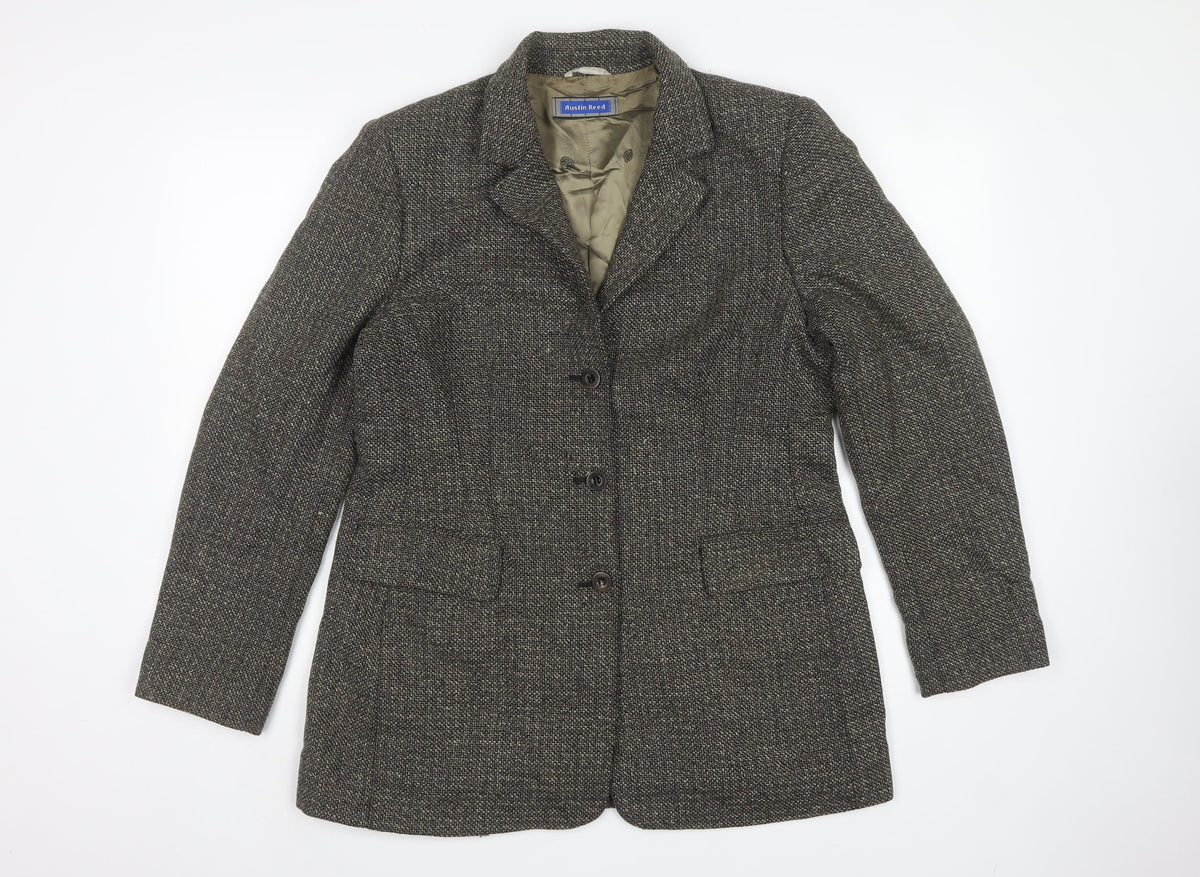 Austin Reed Women's Grey Herringbone Wool Blazer UK 16 Three Button