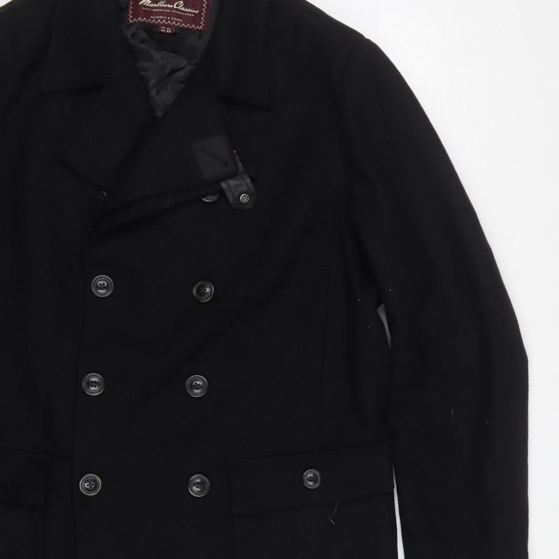 Marlboro Classics Men Black 42 Wool Pea Coat Double Breasted