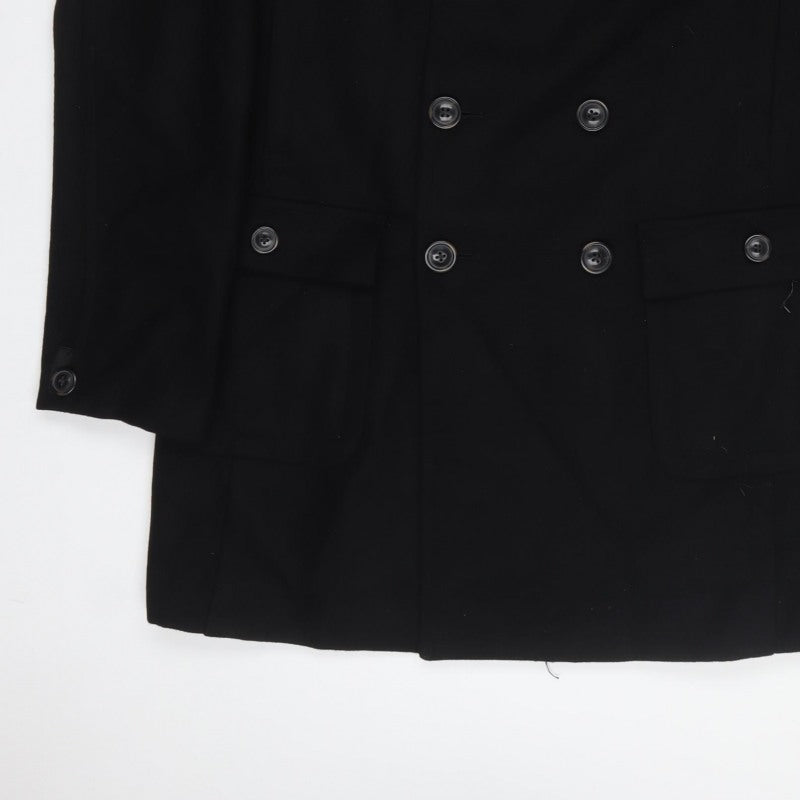 Marlboro Classics Men Black 42 Wool Pea Coat Double Breasted