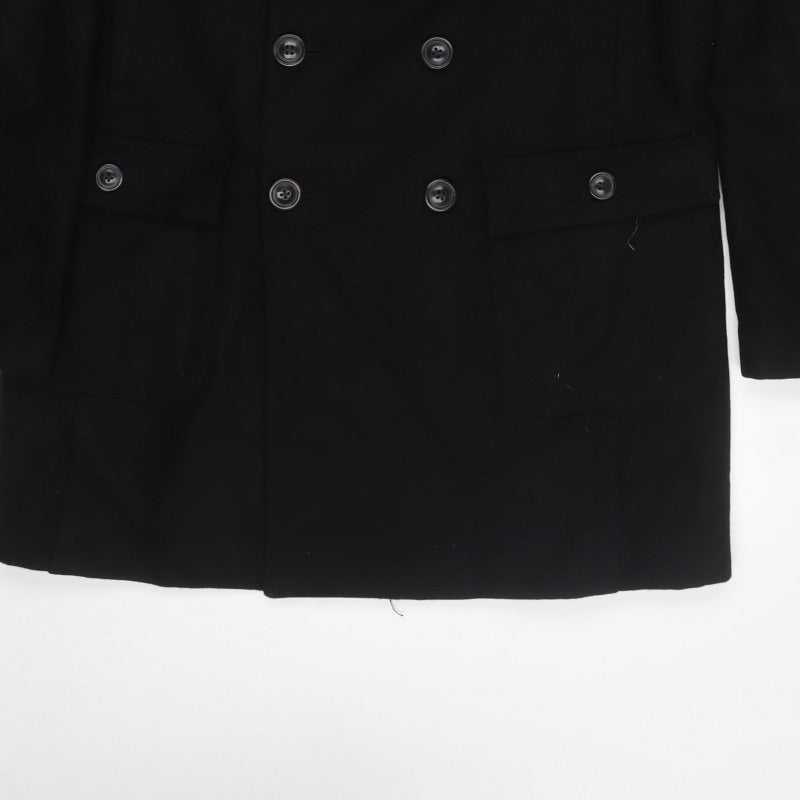 Marlboro Classics Men Black 42 Wool Pea Coat Double Breasted