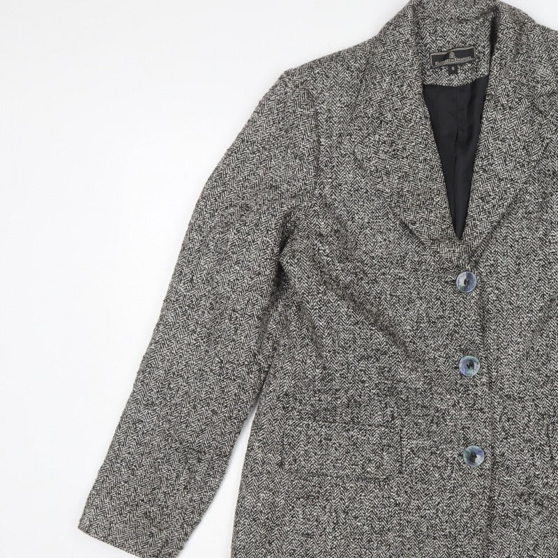 Elizabeth Emanuel Women Grey UK 16 Herringbone Tweed Long Overcoat