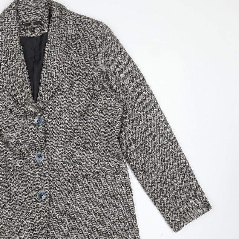 Elizabeth Emanuel Women Grey UK 16 Herringbone Tweed Long Overcoat