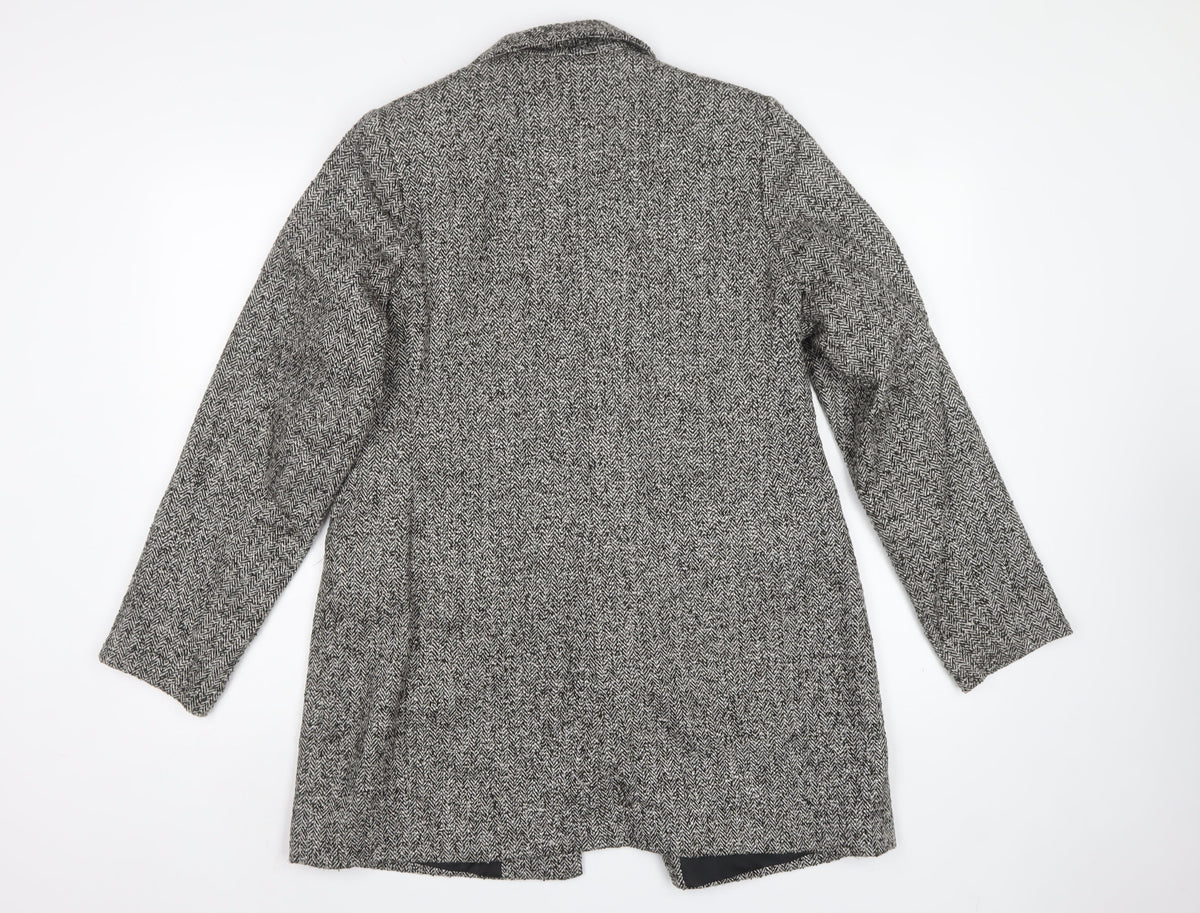 Elizabeth Emanuel Women Grey UK 16 Herringbone Tweed Long Overcoat