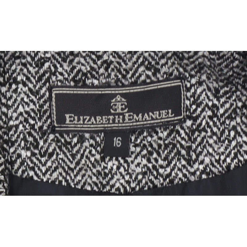 Elizabeth Emanuel Women Grey UK 16 Herringbone Tweed Long Overcoat