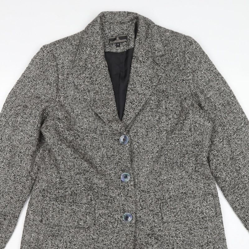 Elizabeth Emanuel Women Grey UK 16 Herringbone Tweed Long Overcoat