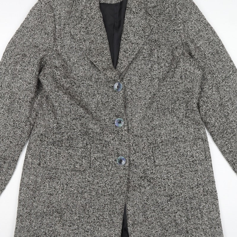 Elizabeth Emanuel Women Grey UK 16 Herringbone Tweed Long Overcoat