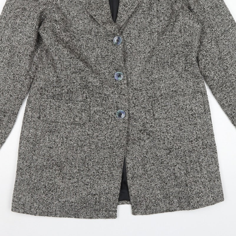 Elizabeth Emanuel Women Grey UK 16 Herringbone Tweed Long Overcoat