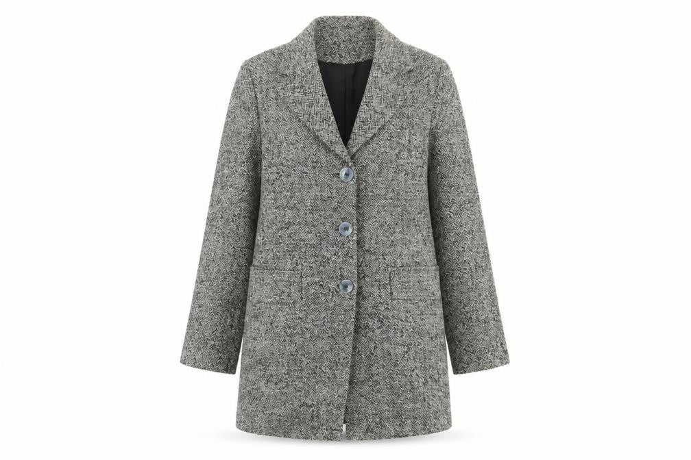 Elizabeth Emanuel Women Grey UK 16 Herringbone Tweed Long Overcoat