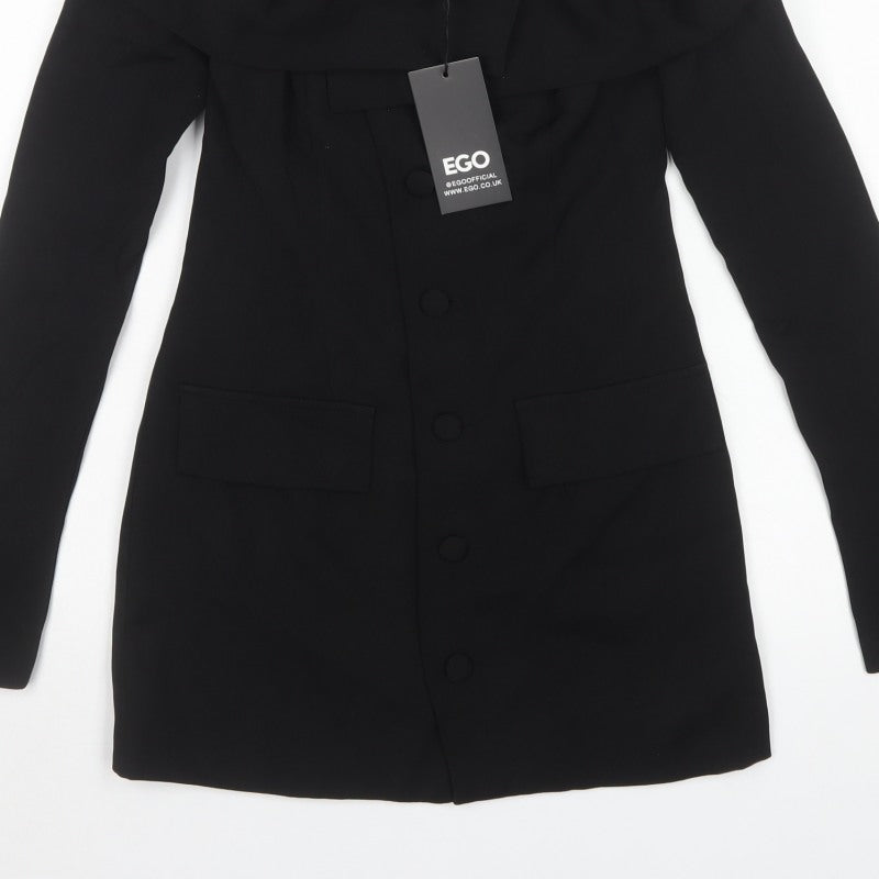 EGO Women’s Black UK 6 Off Shoulder Button Jacket Dress