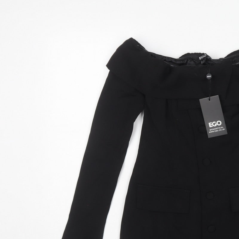 EGO Women’s Black UK 6 Off Shoulder Button Jacket Dress