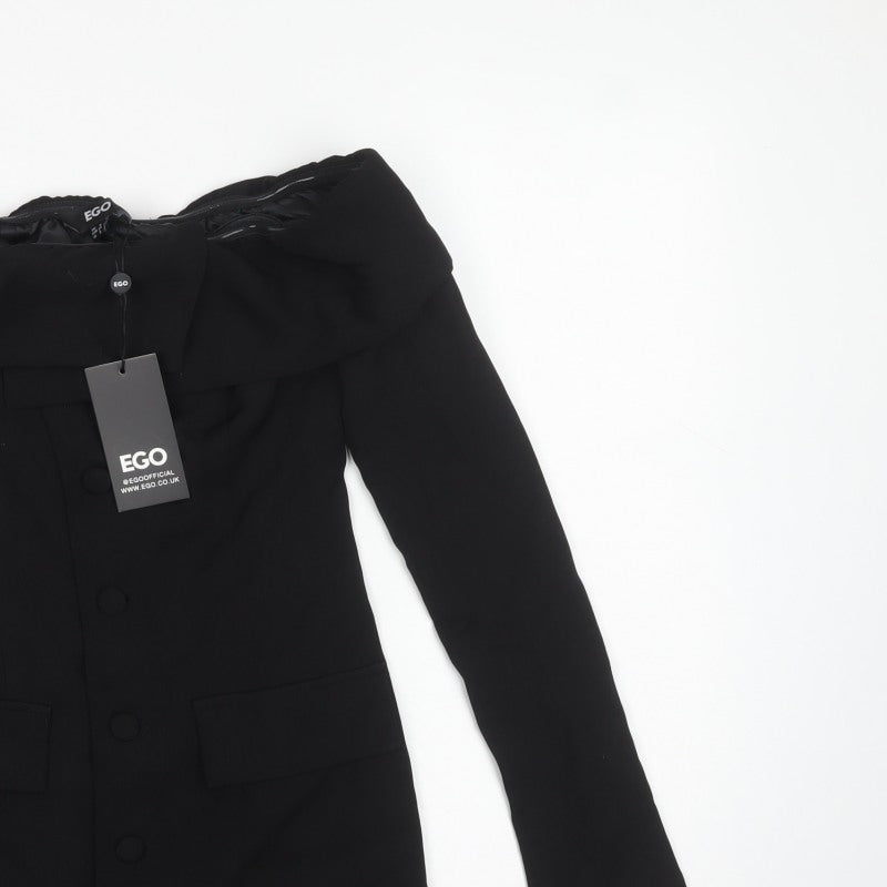 EGO Women’s Black UK 6 Off Shoulder Button Jacket Dress