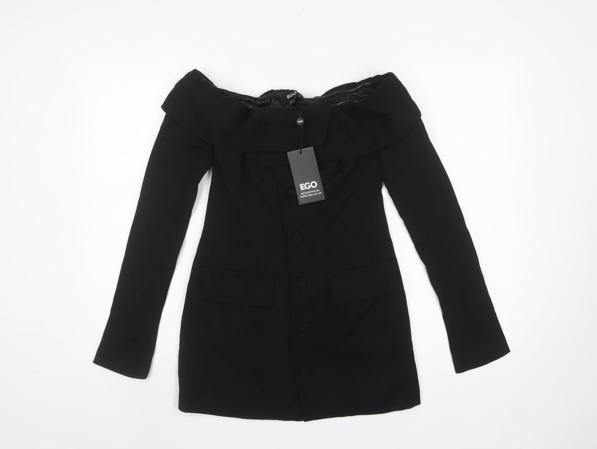 EGO Women’s Black UK 6 Off Shoulder Button Jacket Dress