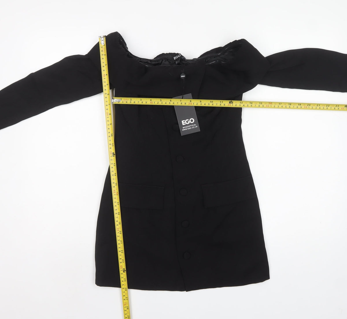 EGO Women’s Black UK 6 Off Shoulder Button Jacket Dress
