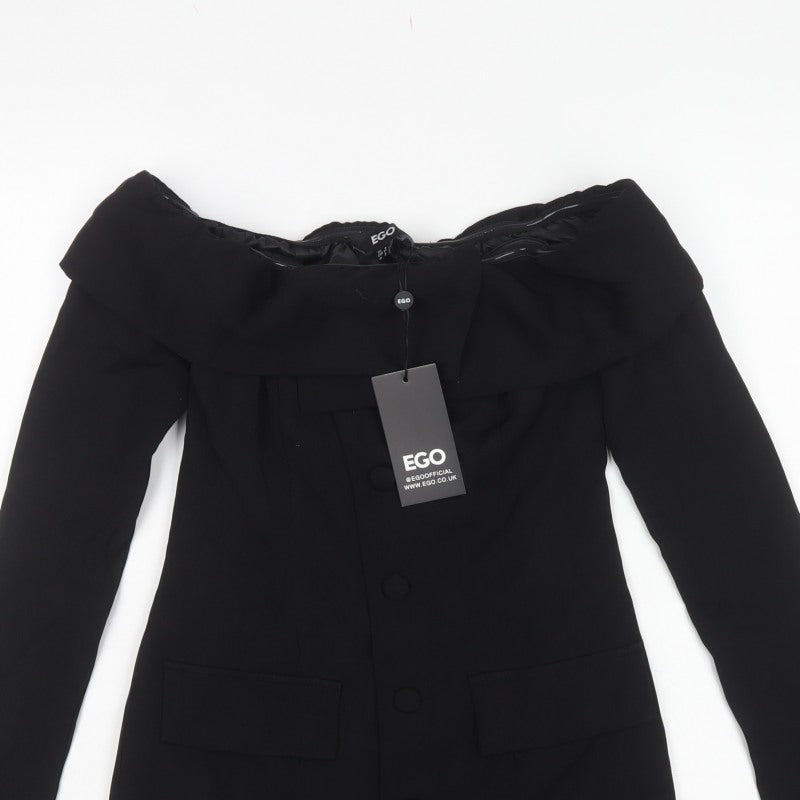 EGO Women’s Black UK 6 Off Shoulder Button Jacket Dress
