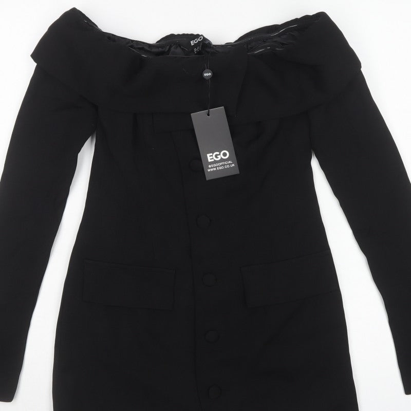 EGO Women’s Black UK 6 Off Shoulder Button Jacket Dress