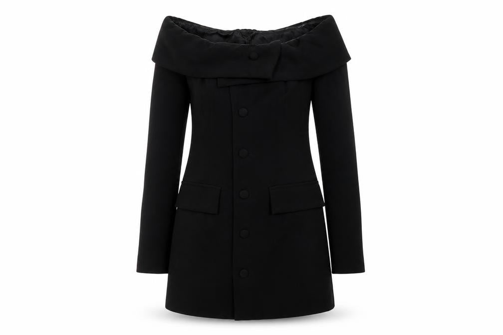EGO Women’s Black UK 6 Off Shoulder Button Jacket Dress