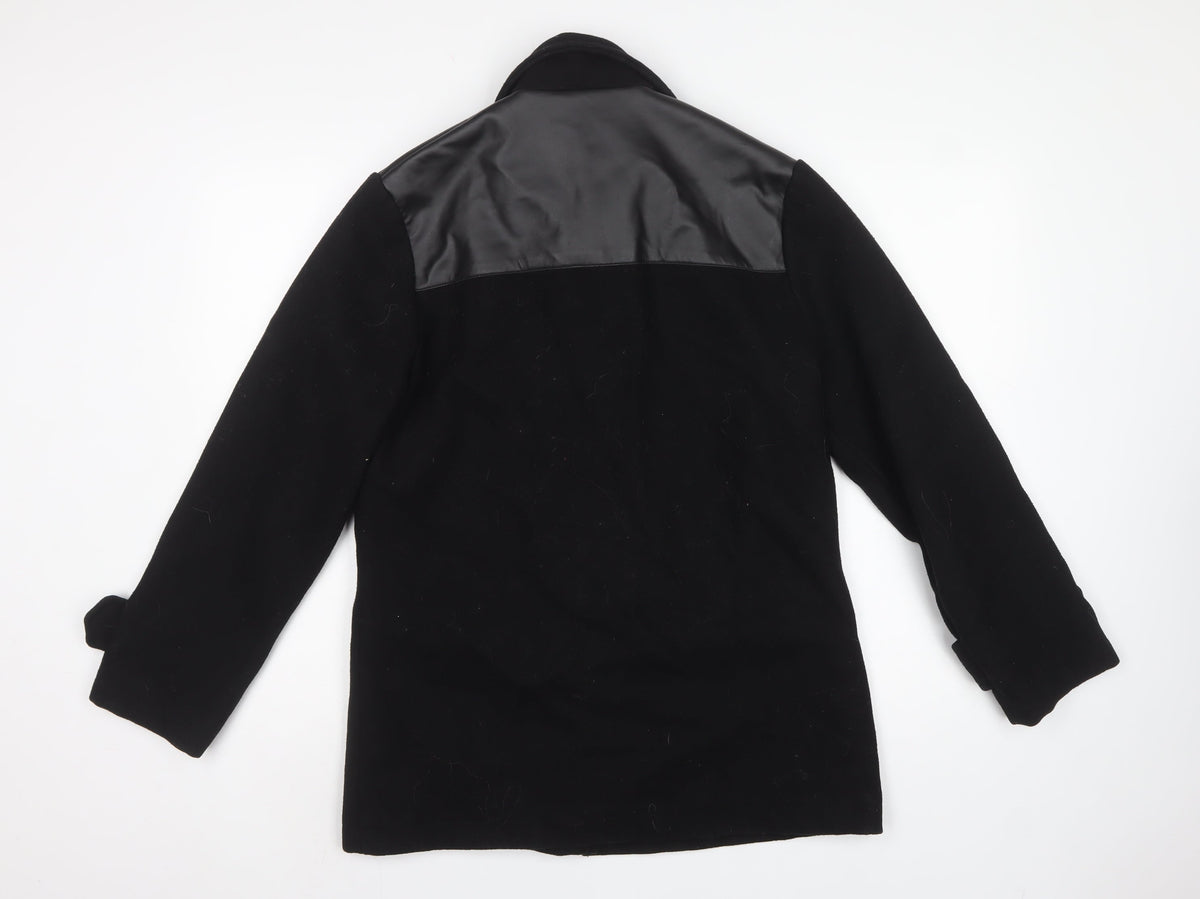 Pop England Women’s Black S Wool Blend Faux Leather Panel Overcoat
