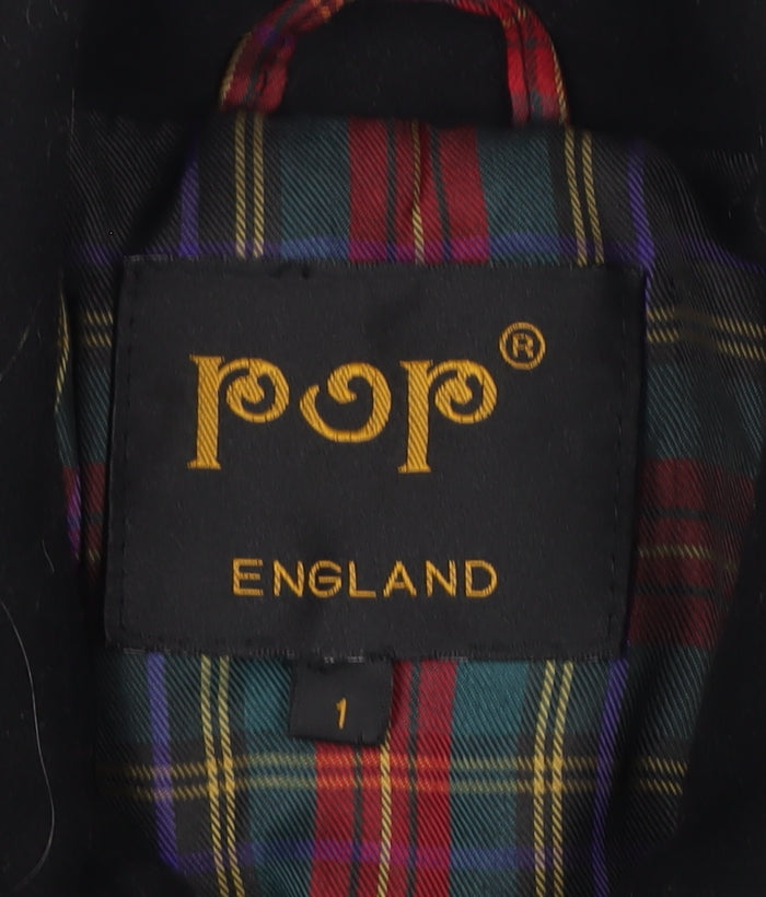 Pop England Women’s Black S Wool Blend Faux Leather Panel Overcoat