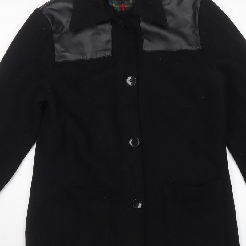 Pop England Women’s Black S Wool Blend Faux Leather Panel Overcoat