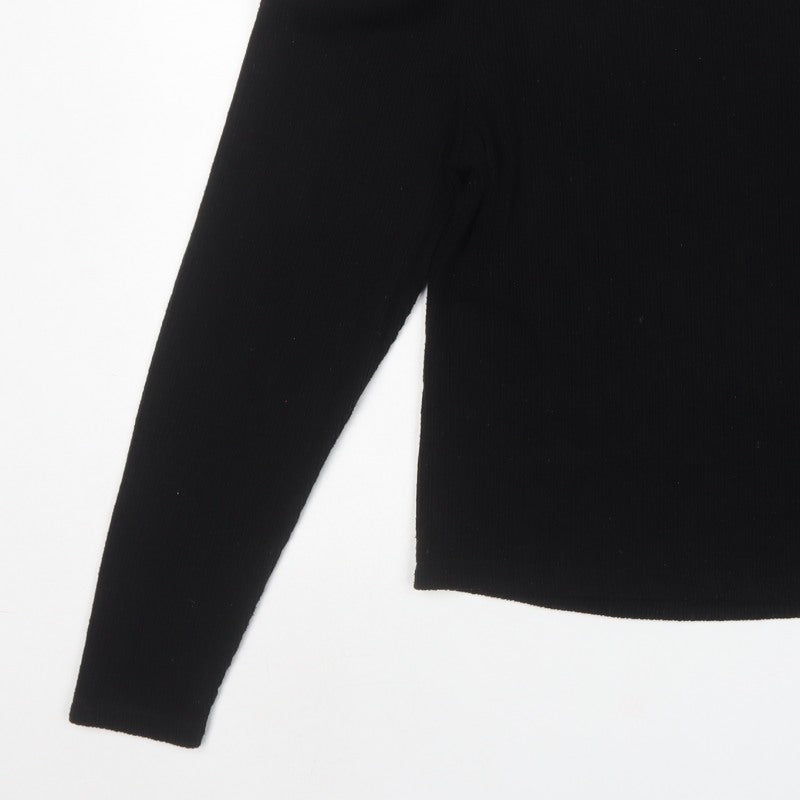 Zara Women Black M Cropped Rib Knit Puff Sleeve Top