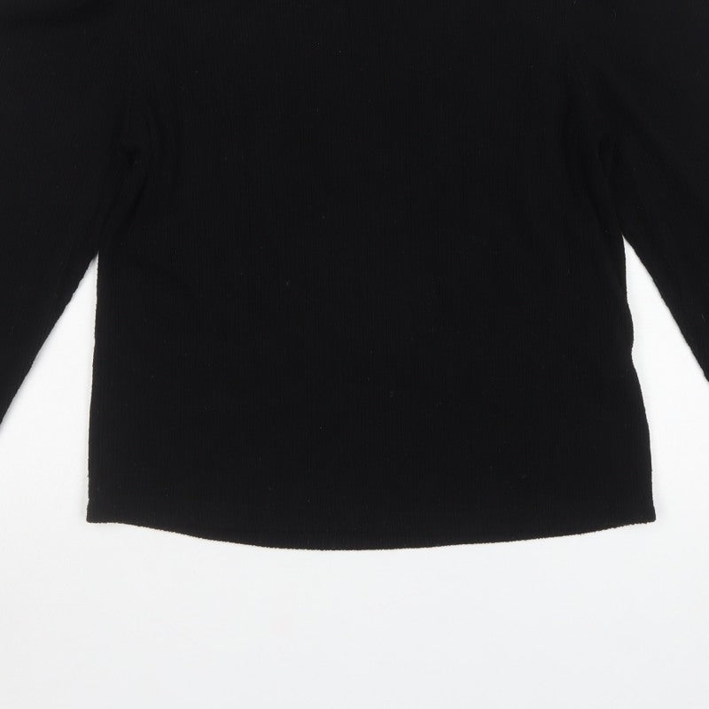 Zara Women Black M Cropped Rib Knit Puff Sleeve Top