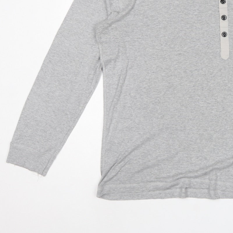 Jack & Jones Men Grey XL Long Sleeve Henley Button T-Shirt