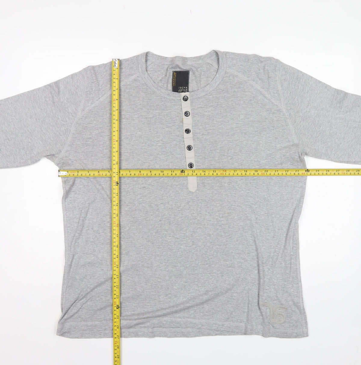 Jack & Jones Men Grey XL Long Sleeve Henley Button T-Shirt