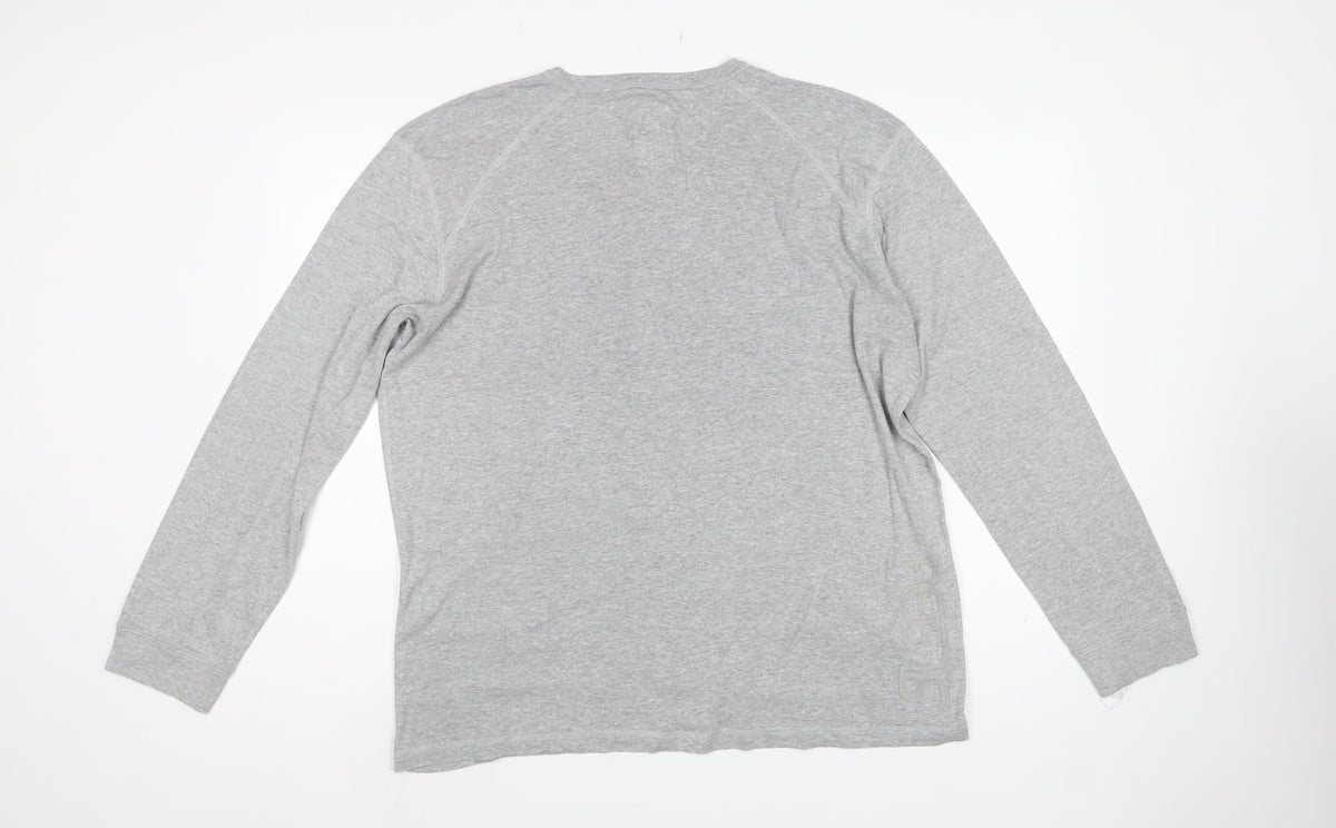 Jack & Jones Men Grey XL Long Sleeve Henley Button T-Shirt