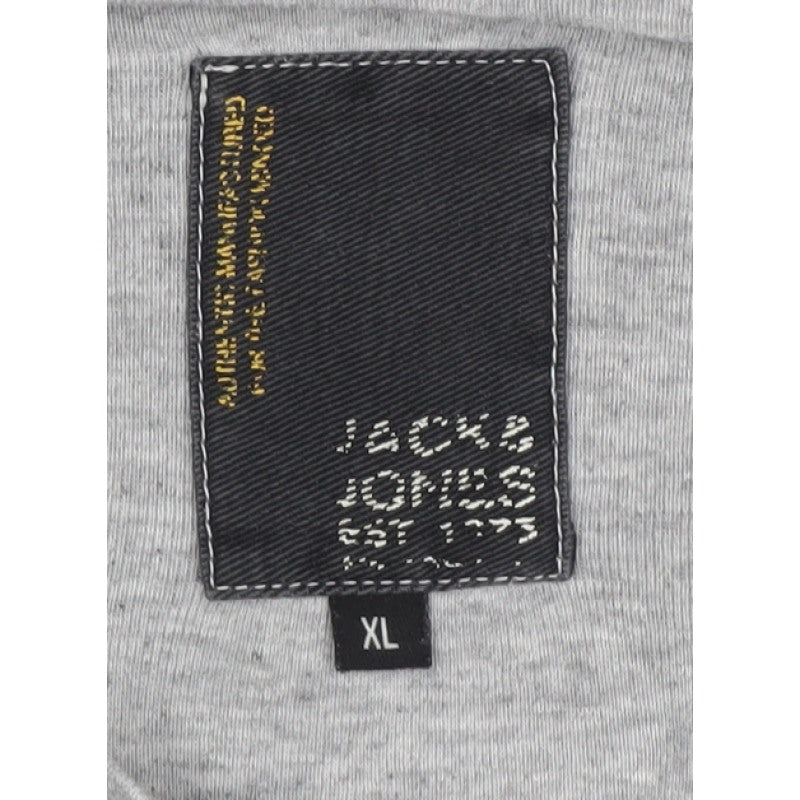 Jack & Jones Men Grey XL Long Sleeve Henley Button T-Shirt