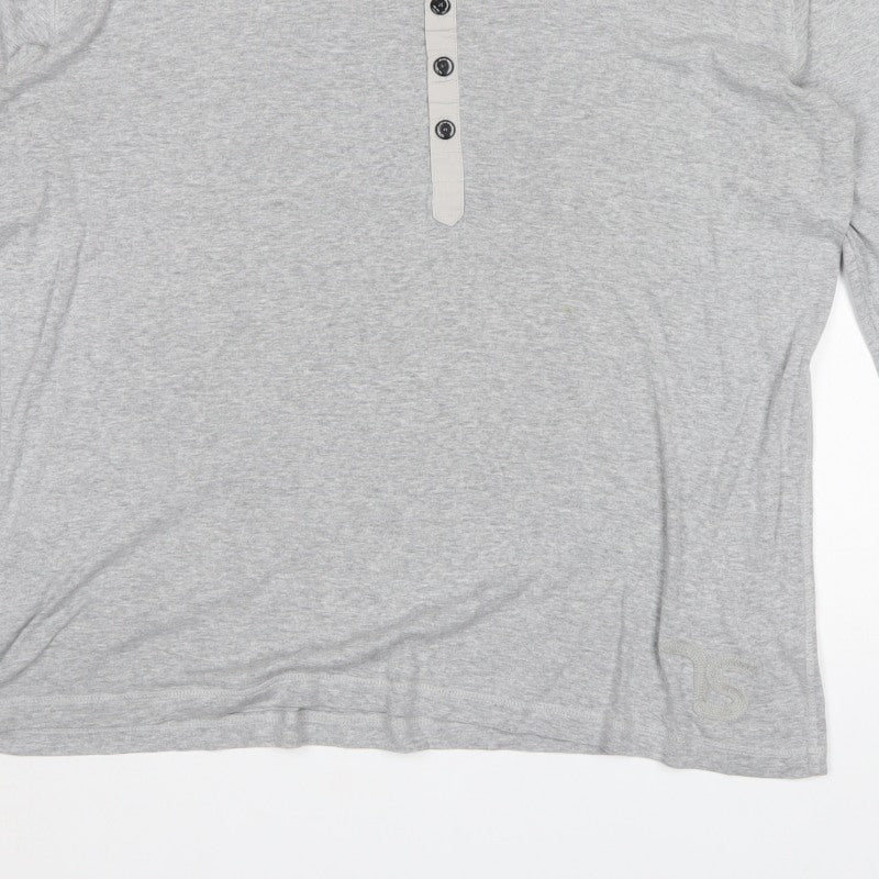 Jack & Jones Men Grey XL Long Sleeve Henley Button T-Shirt