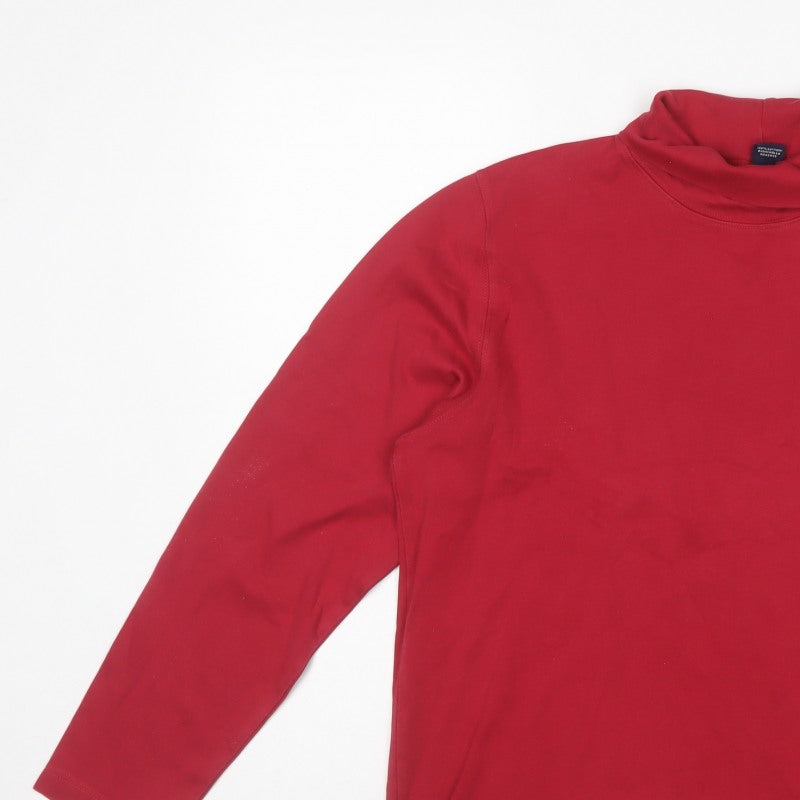 Lands' End Women Red Size 16 Cotton Roll Neck Long Sleeve Jersey Top