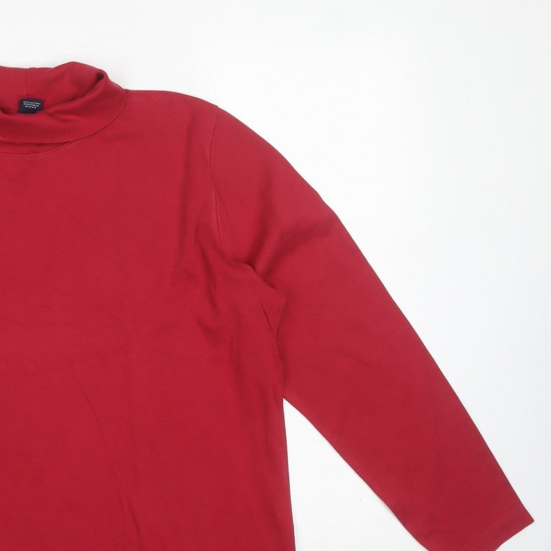 Lands' End Women Red Size 16 Cotton Roll Neck Long Sleeve Jersey Top