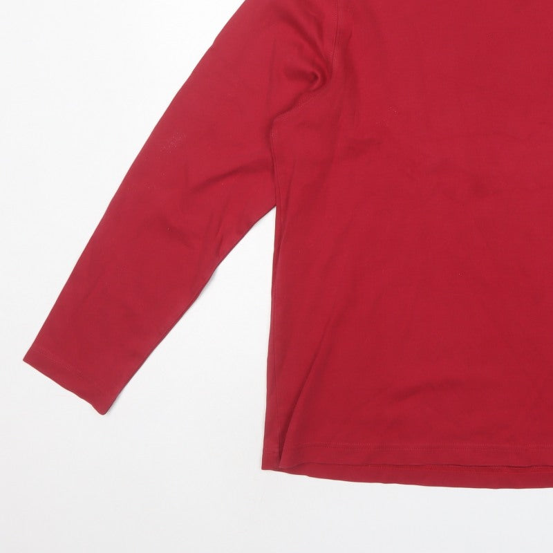 Lands' End Women Red Size 16 Cotton Roll Neck Long Sleeve Jersey Top