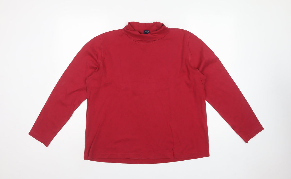 Lands' End Women Red Size 16 Cotton Roll Neck Long Sleeve Jersey Top