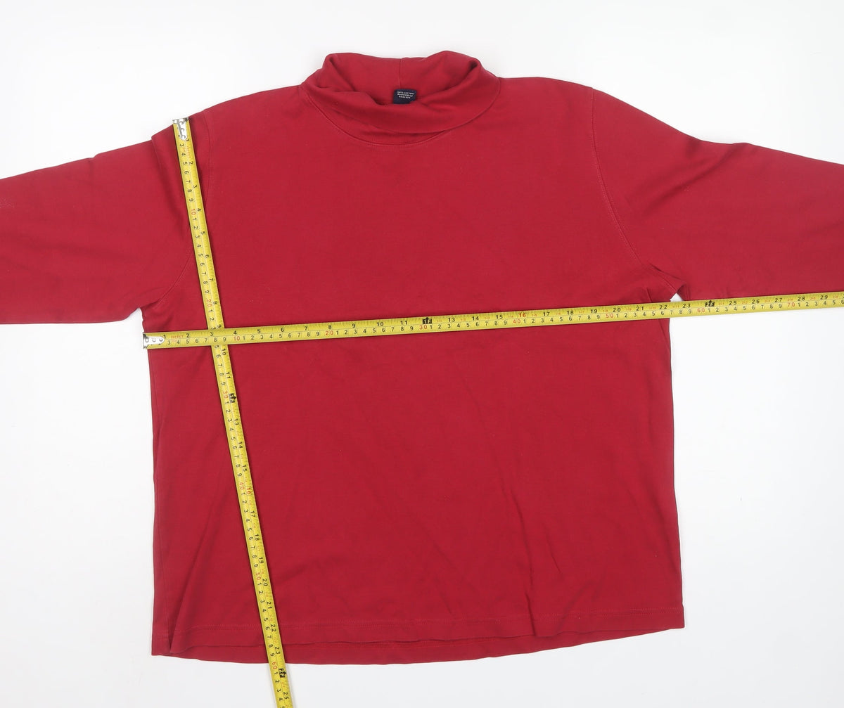 Lands' End Women Red Size 16 Cotton Roll Neck Long Sleeve Jersey Top