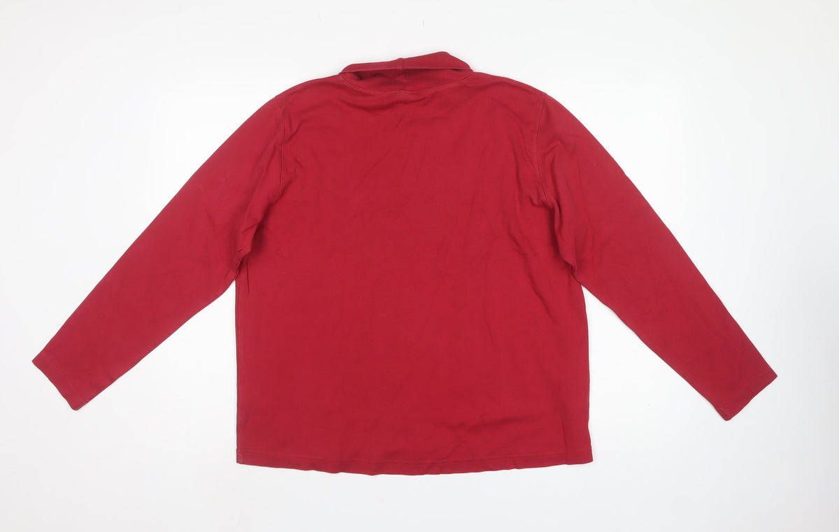 Lands' End Women Red Size 16 Cotton Roll Neck Long Sleeve Jersey Top